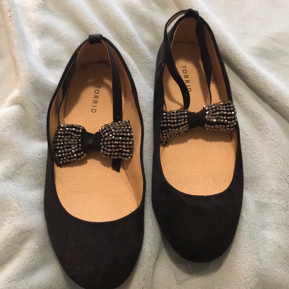 Torrid Size 10 Black Ballet Flats w/Rhinestone Bow